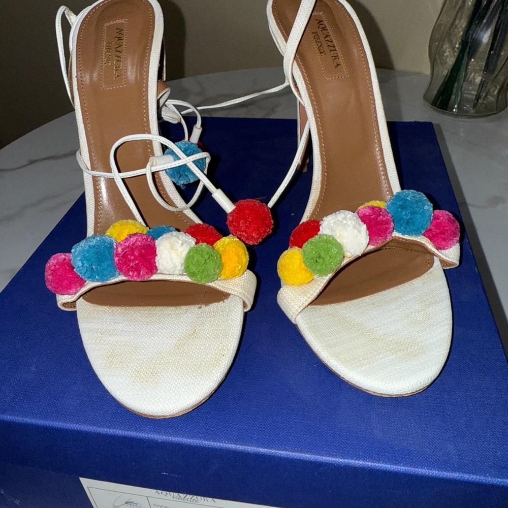Aquazzura Women's Multicolor Pom Pom Sandals